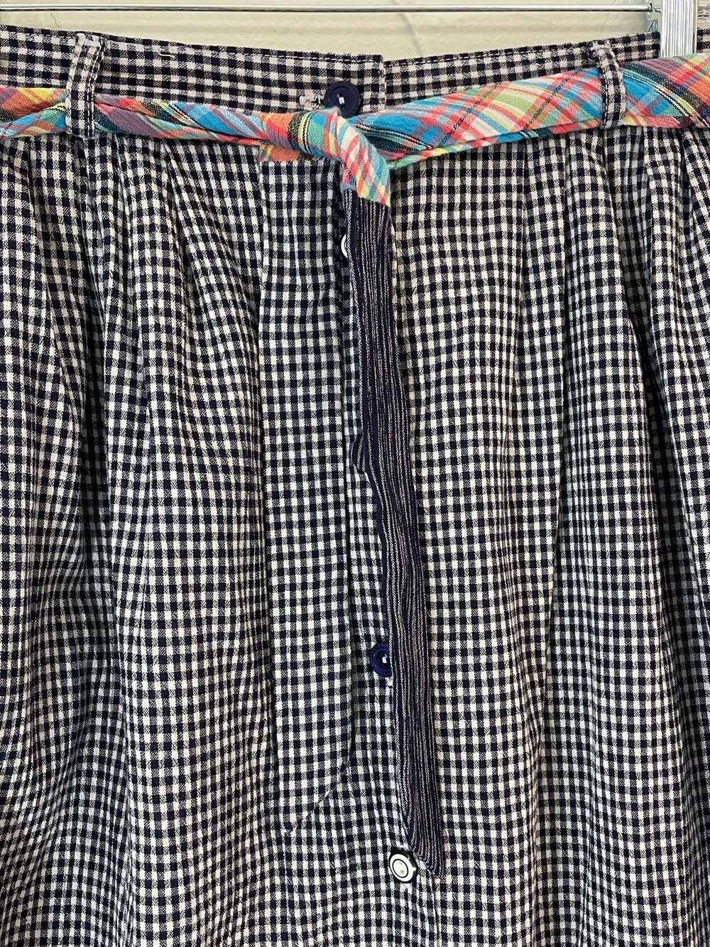 Koret Navy & White Gingham Midi Skirt - Button Front Multicolor Tie Belt size 18 - Picture 3 of 7